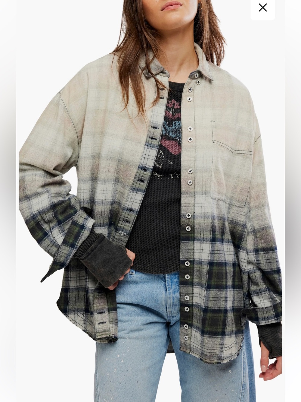 NWT🌷Free People Lexi Plaid Shirt in “Forrest Green Combo”